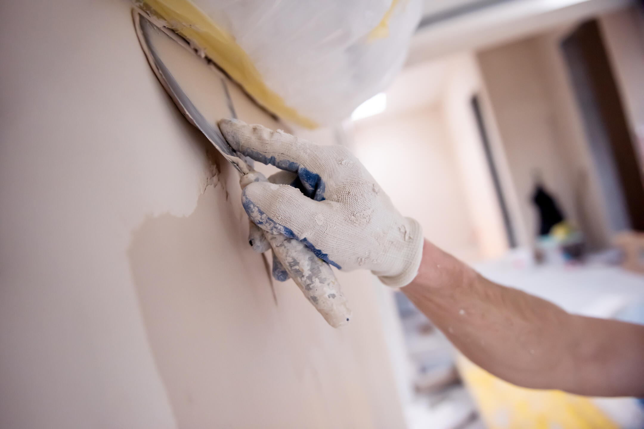 Dinuba drywall repair and ceiling resurfacing work in progress